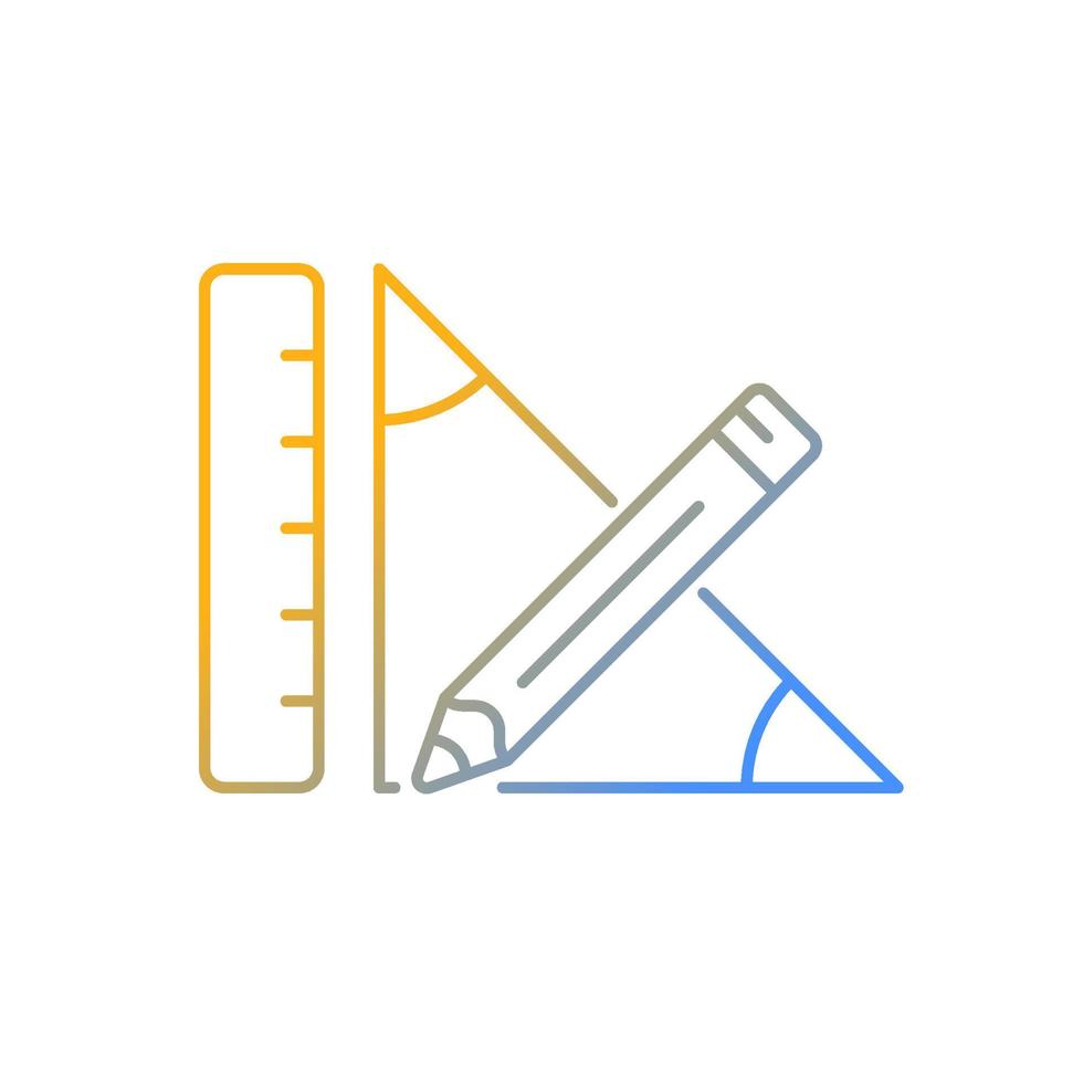 Geometry gradient linear vector icon. Pencil and ruler. Geometrical problem solving. Measurement sides of triangle. Thin line color symbol. Modern style pictogram. Vector isolated outline drawing