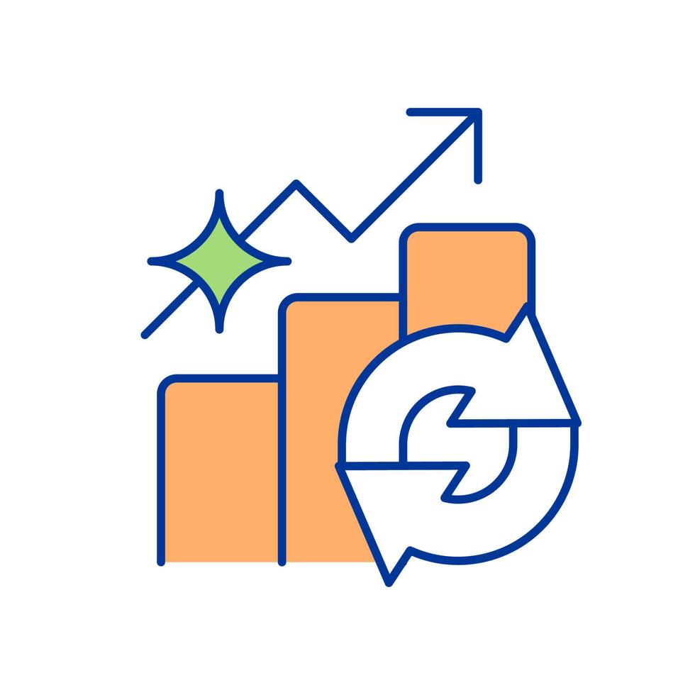 Waste recycling rate orange RGB color icon. Resource-saving activities. Circular economy. Garbage collection, recycling process. Isolated vector illustration. Simple filled line drawing
