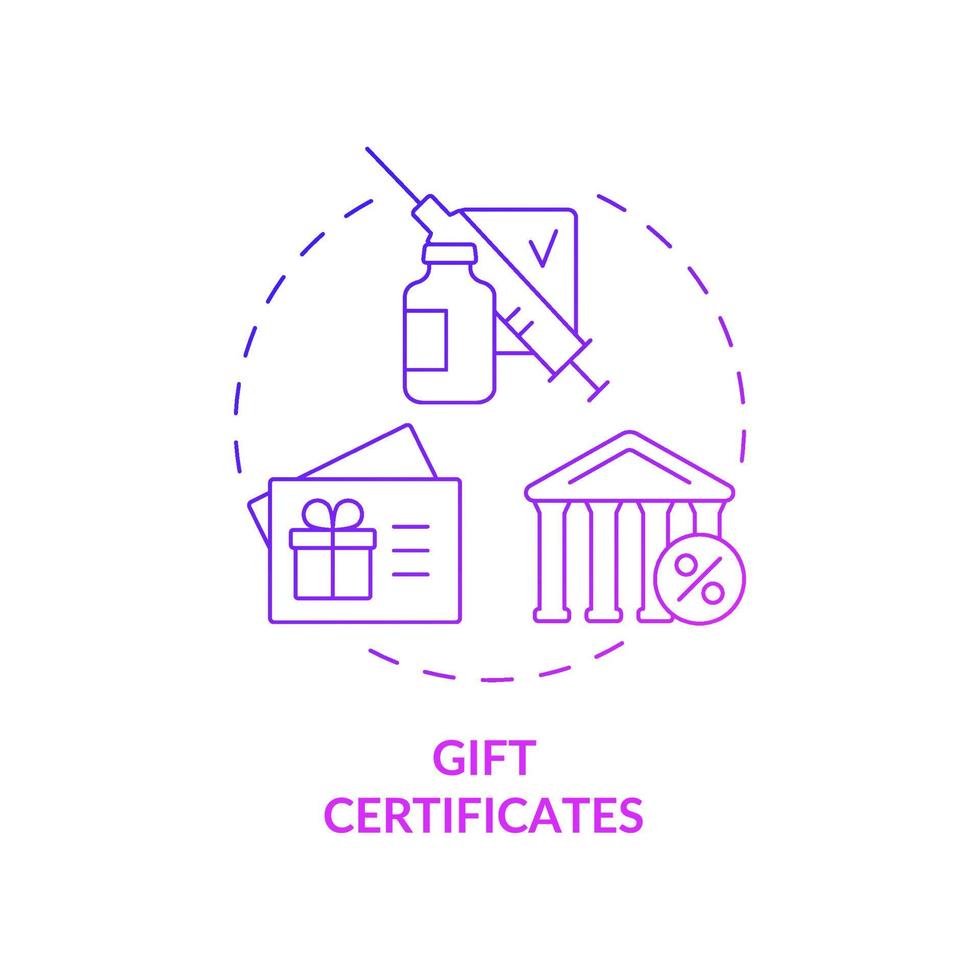 Gift certificates purple gradient concept icon. Vaccination bonuses abstract idea thin line illustration. Gift vouchers. Free admission to museum, cinema. Vector isolated outline color drawing