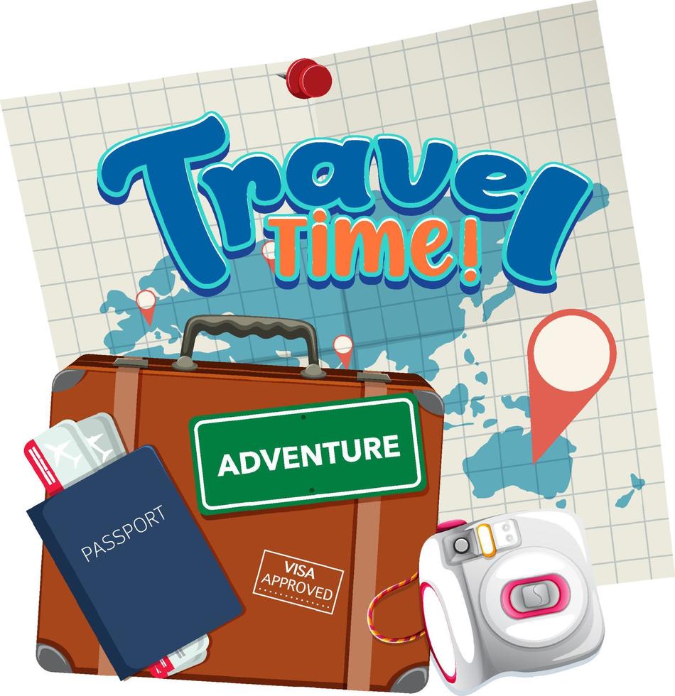 Travel Time typography design with travelling objects vector