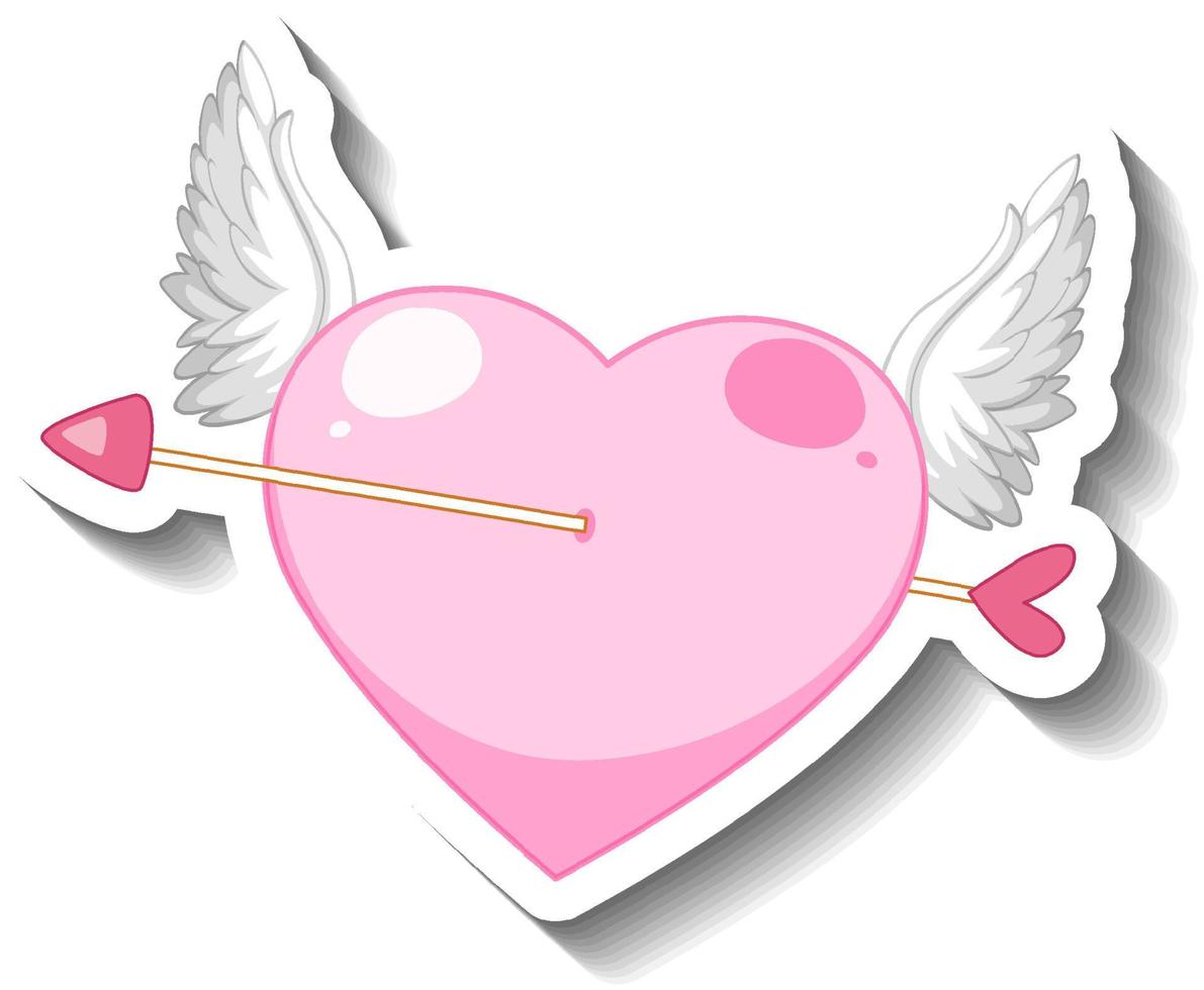 etiqueta engomada rosada de la historieta de la flecha perforada del corazón alado vector