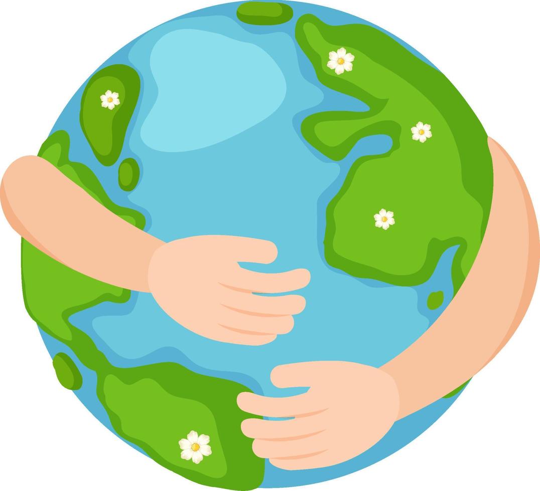 Earth hugged by arms on white background vector