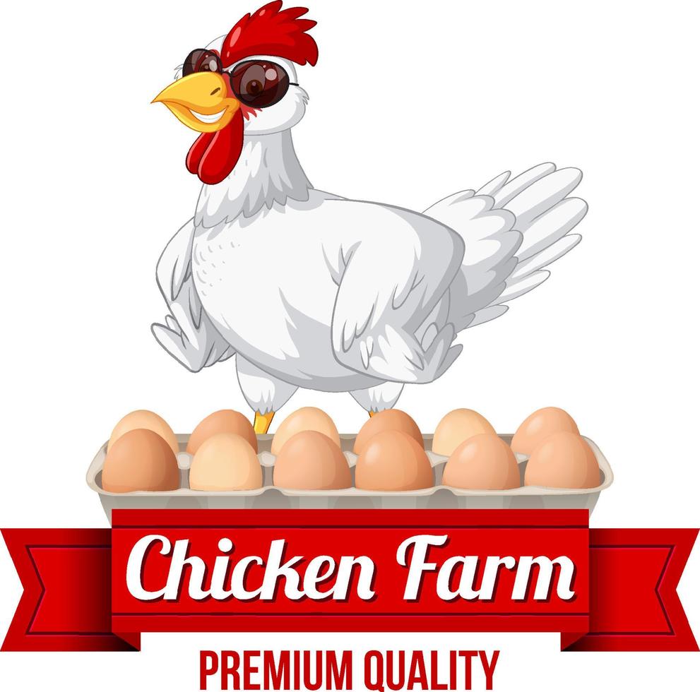 Funny chicken wearing sunglasses cartoon character logo vector