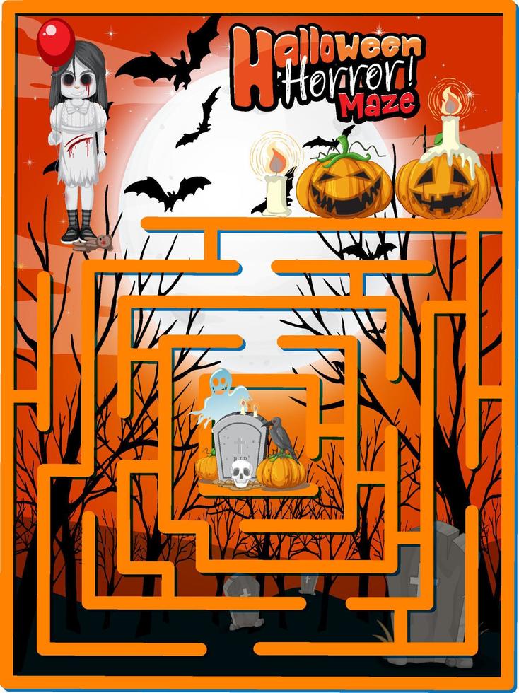 Maze game finds the Halloween's way to gravestone vector