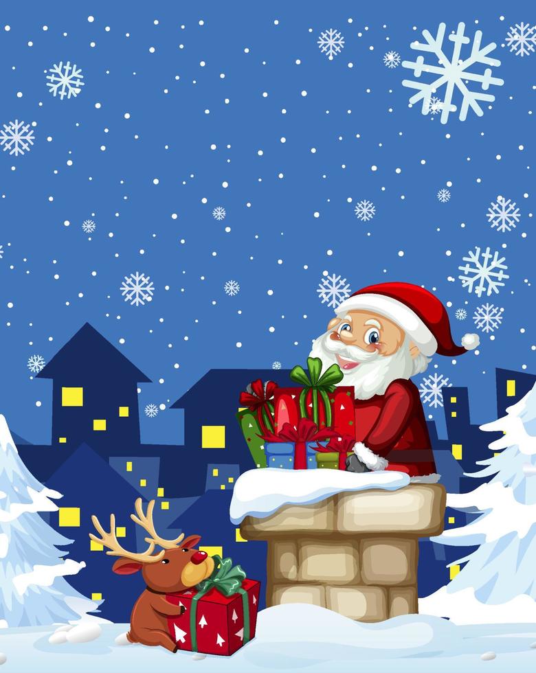Christmas poster design with Santa Claus on chimney vector