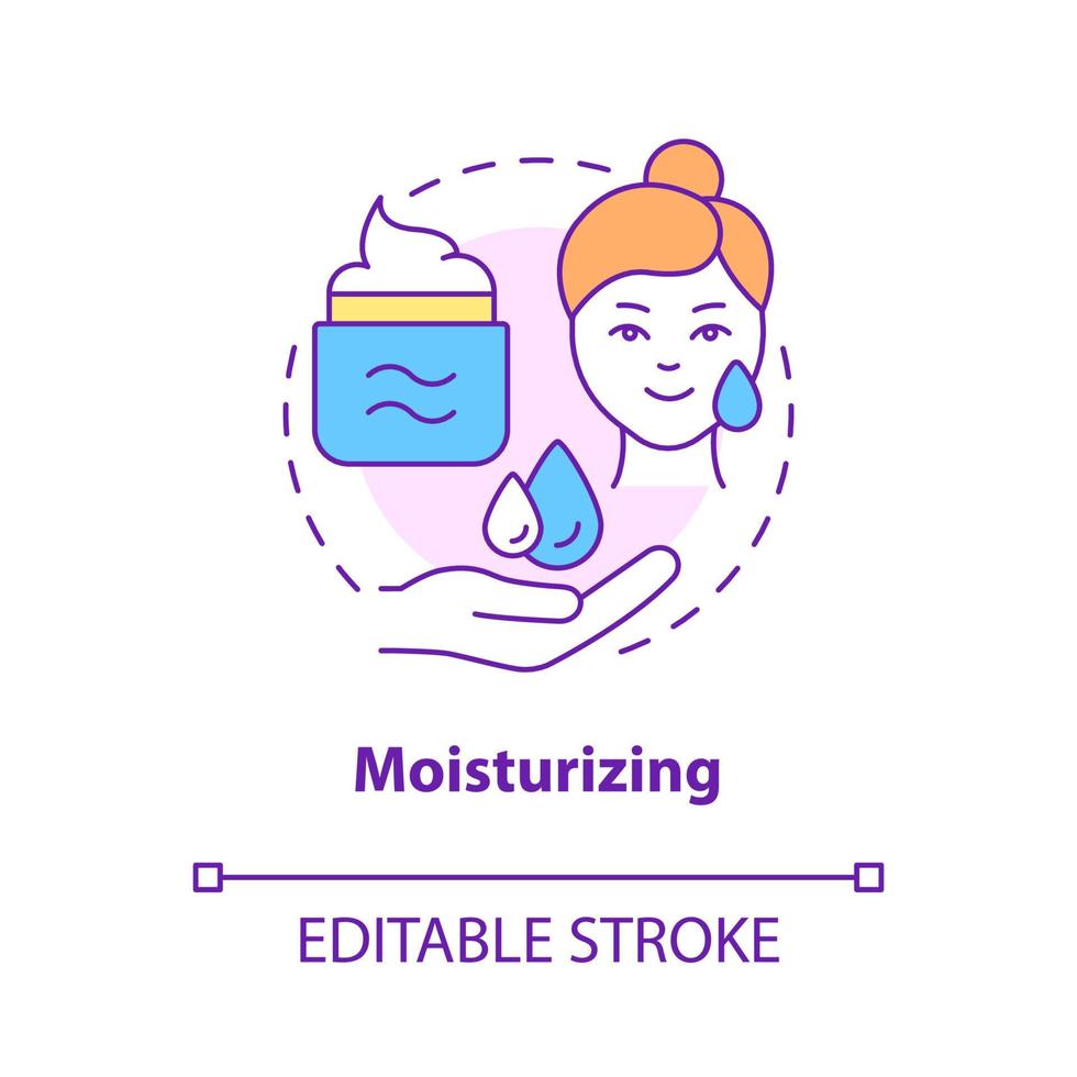 Moisturizing concept icon. Apply lotion. Skincare routine step abstract idea thin line illustration. Isolated outline drawing. Editable stroke. Roboto-Medium, Myriad Pro-Bold fonts used vector