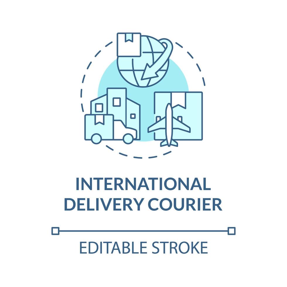 International delivery courier turquoise concept icon. Global transportation abstract idea thin line illustration. Isolated outline drawing. Editable stroke. Roboto-Medium, Myriad Pro-Bold fonts used vector
