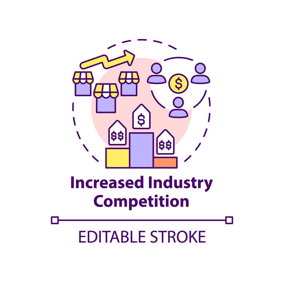 Increased industry competition concept icon. Dynamic pricing weak spot abstract idea thin line illustration. Isolated outline drawing. Editable stroke. Roboto-Medium, Myriad Pro-Bold fonts used vector
