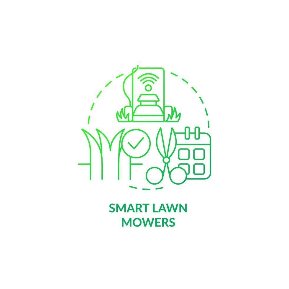 Smart lawn mowers green gradient concept icon. Smart agriculture abstract idea thin line illustration. Robotic device for yard mowing. Isolated outline drawing. Myriad Pro-Bold font used vector