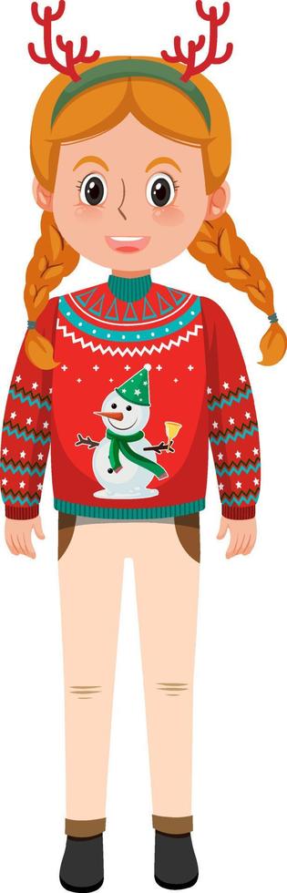 A girl wearing Christmas outfits on white background vector