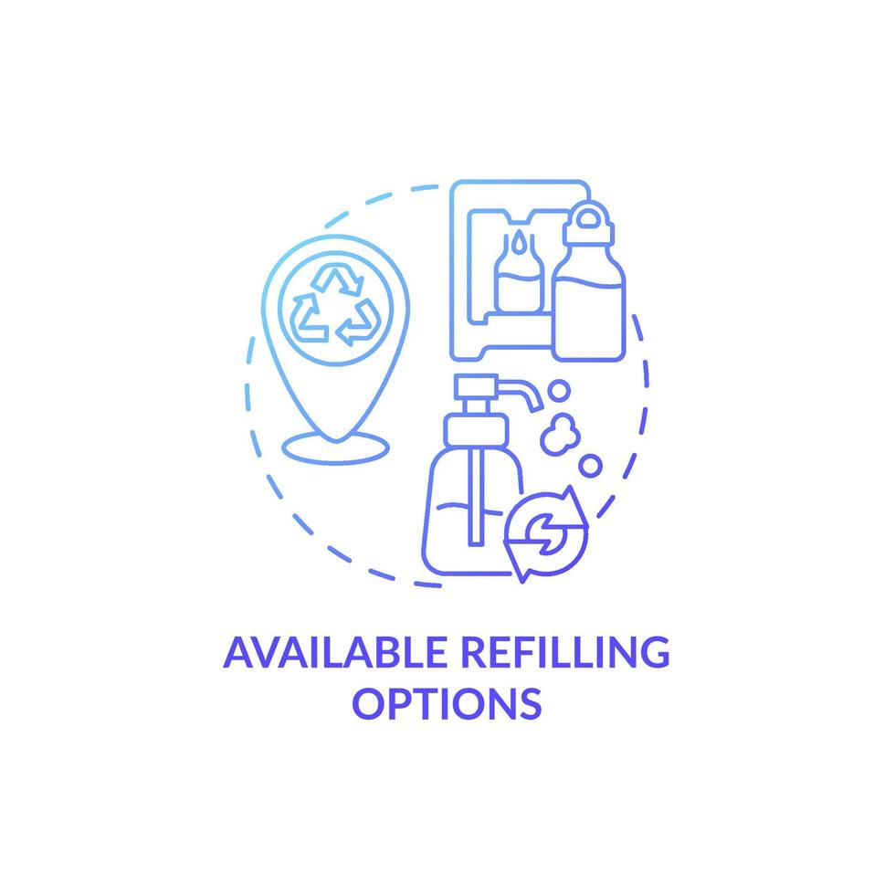 Available refilling options concept icon. City solution abstract idea thin line illustration. Reduce greenhouse gas emission. Lowering energy consumption. Vector isolated outline color drawing