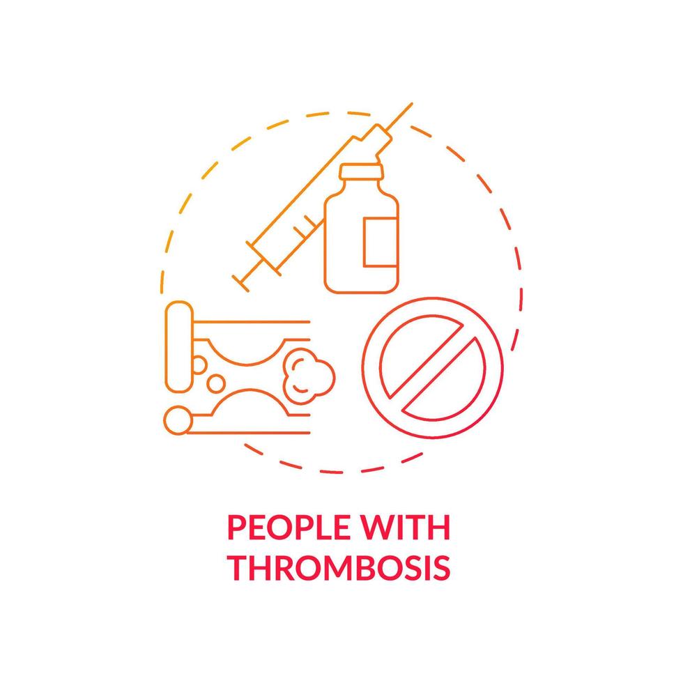 People with thrombosis red gradient concept icon. Contraindications to covid vaccines abstract idea thin line illustration. Blood vessel problems. Vector isolated outline color drawing
