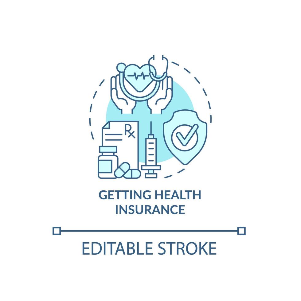 Getting health insurance blue concept icon. Things to consider when moving abstract idea thin line illustration. Medical protection. Medicare. Vector isolated outline color drawing. Editable stroke