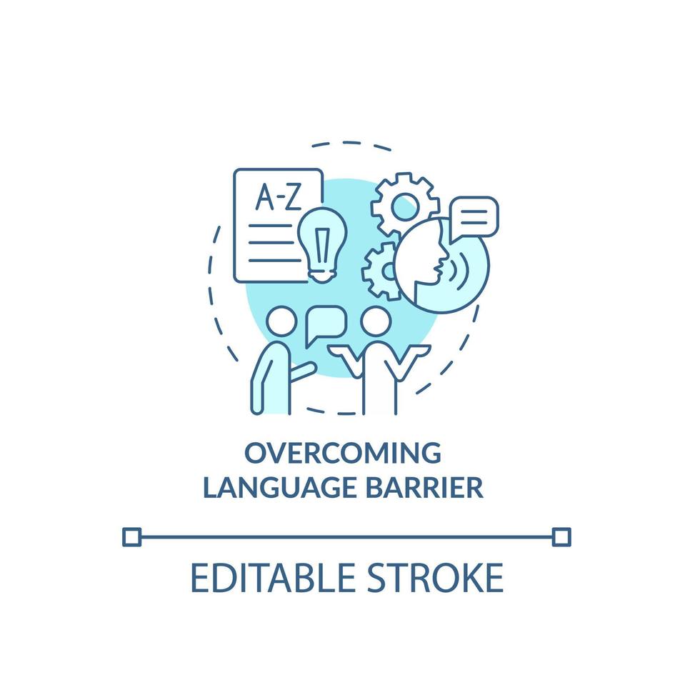 Overcoming language barrier blue concept icon. Expats struggles abstract idea thin line illustration. Learn new language. Cultural difficulties. Vector isolated outline color drawing. Editable stroke