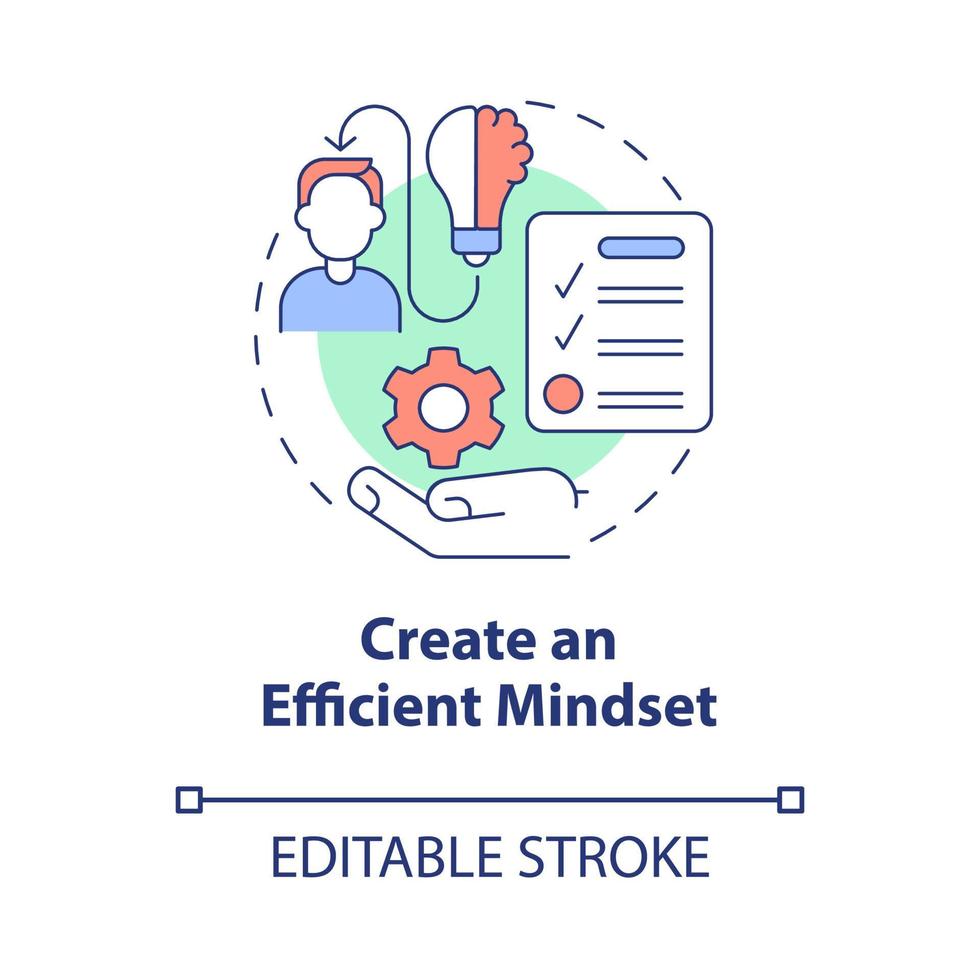 Create an efficient mindset concept icon. Lifestyle management abstract idea thin line illustration. Isolated outline drawing. Editable stroke. Roboto-Medium, Myriad Pro-Bold fonts used vector