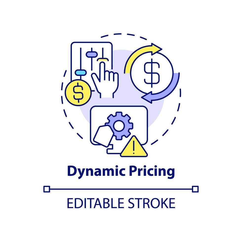 Dynamic pricing concept icon. Marketing strategy abstract idea thin line illustration. Prices adjustment. Isolated outline drawing. Editable stroke. Roboto-Medium, Myriad Pro-Bold fonts used vector