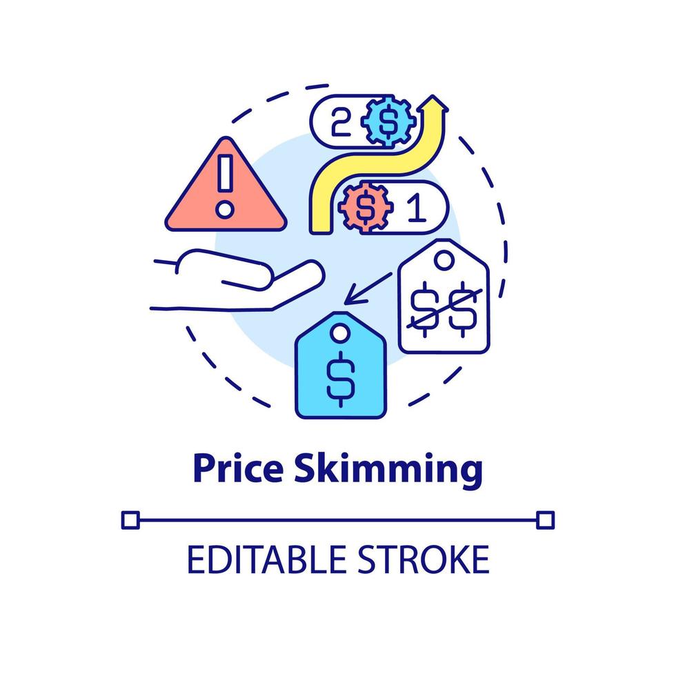 Price skimming concept icon. Pricing optimization abstract idea thin line illustration. Bringing product to market. Isolated outline drawing. Editable stroke. Roboto-Medium, Myriad Pro-Bold fonts used vector