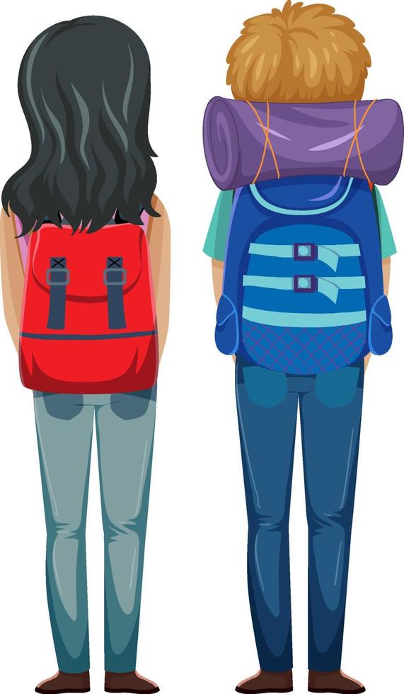 Backside of couple travelers on white background vector