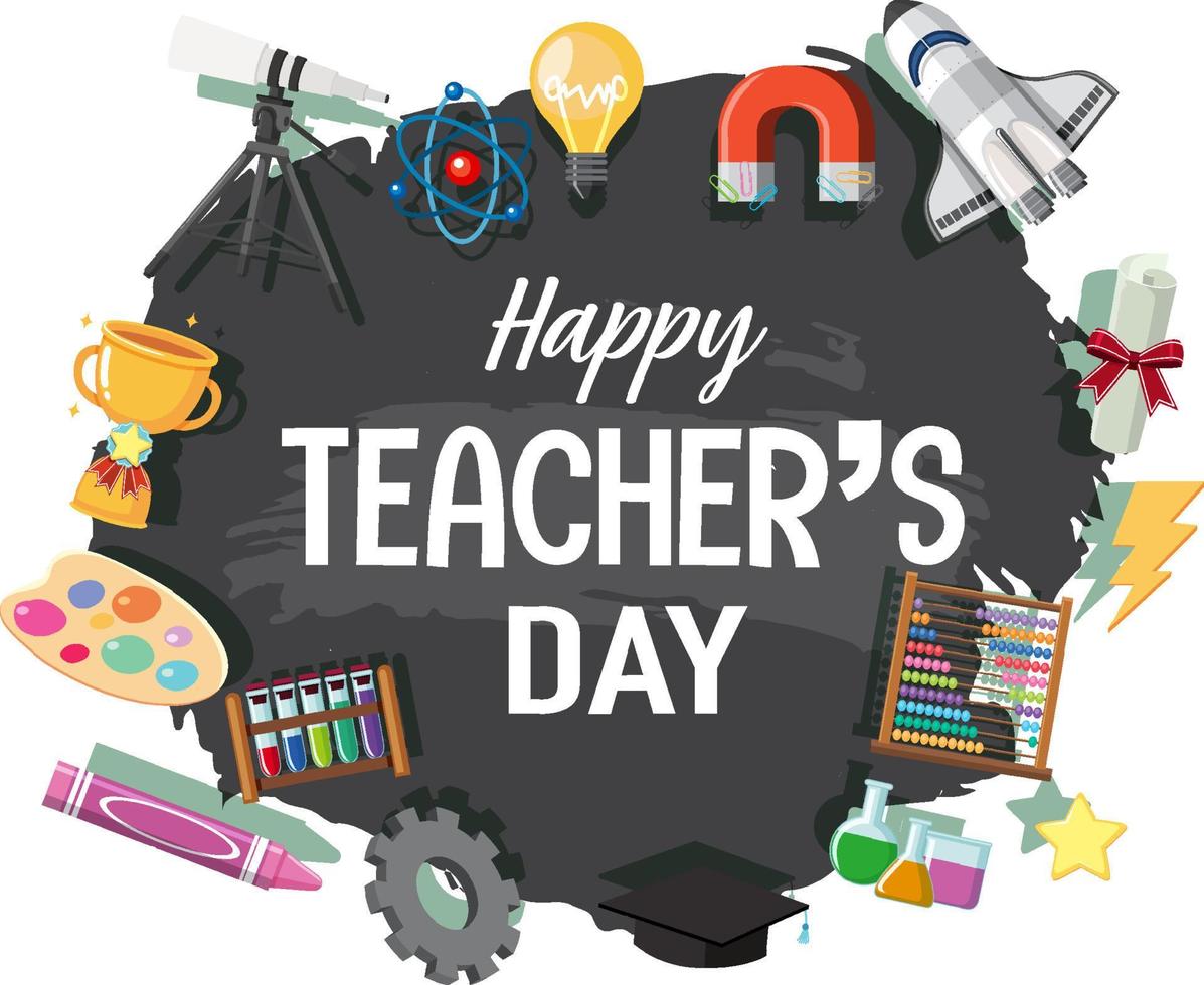 Happy Teacher's Day banner with school stuffs vector