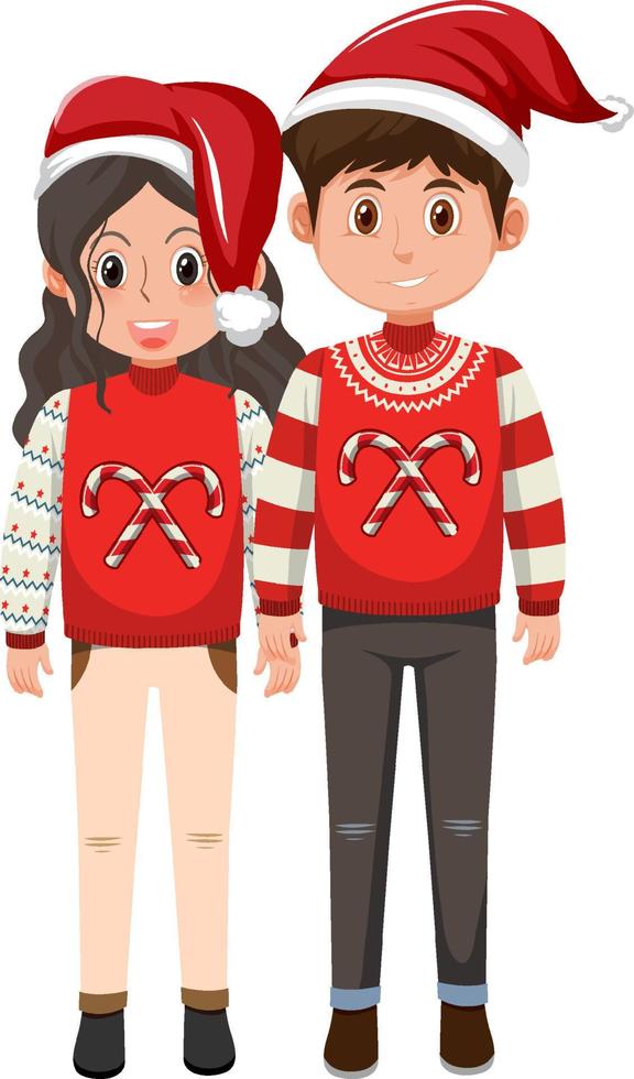 Couple man and woman wearing Christmas outfits vector