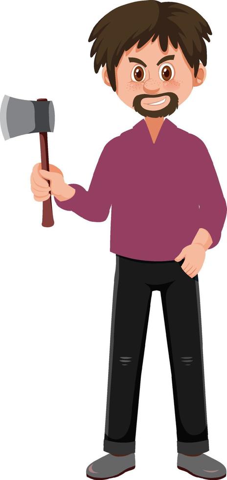 A man holding ax cartoon character on white background vector