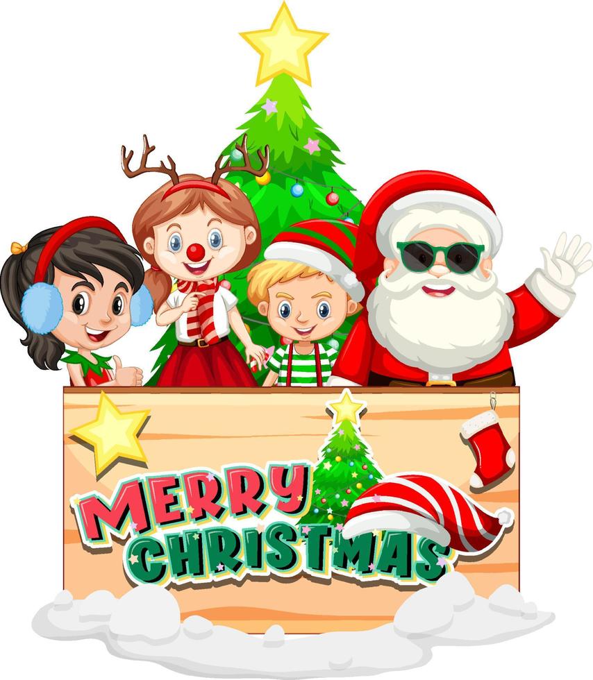 Merry Christmas banner with Santa Claus and children vector