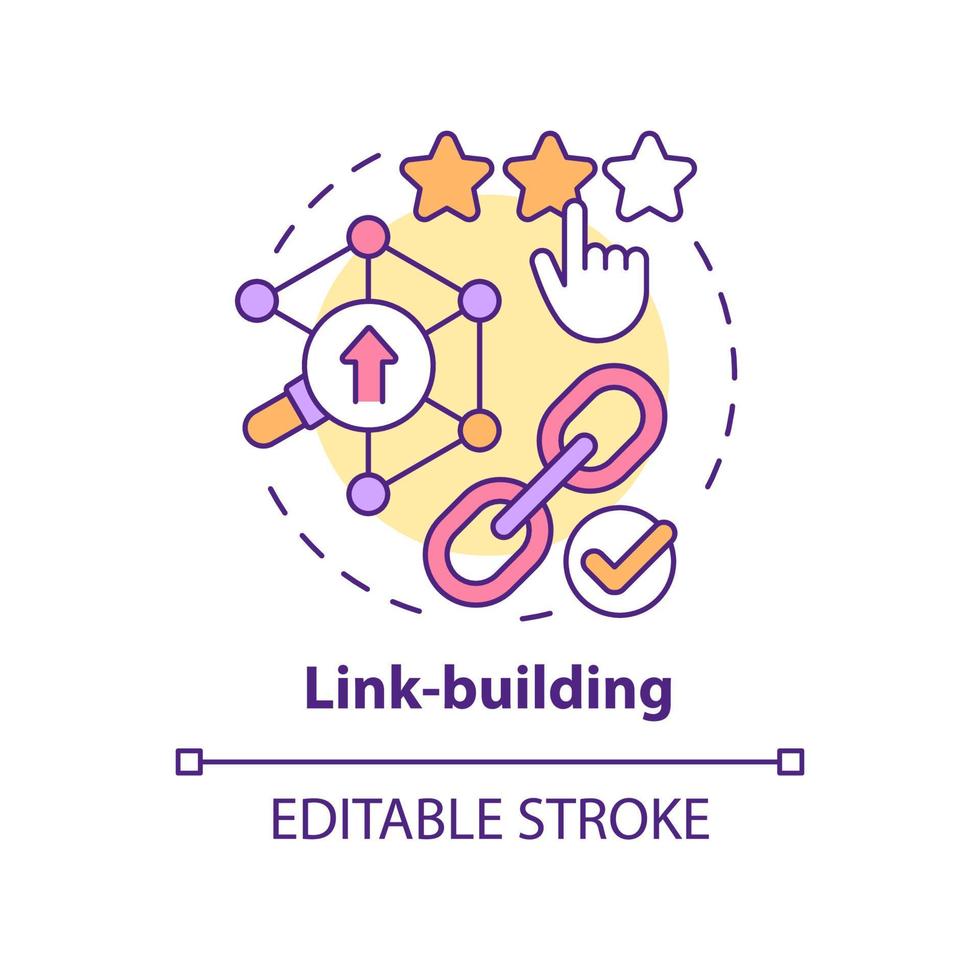 Link-building concept icon. SEO optimization. Current marketing trend abstract idea thin line illustration. Isolated outline drawing. Editable stroke. Arial, Myriad Pro-Bold fonts used vector