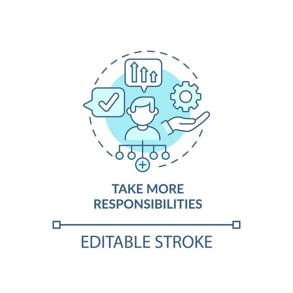 tomar más responsabilidad icono de concepto azul. rasgo personal para el empleado. avance de carrera idea abstracta ilustración de línea delgada. dibujo de color de contorno aislado vectorial. trazo editable vector
