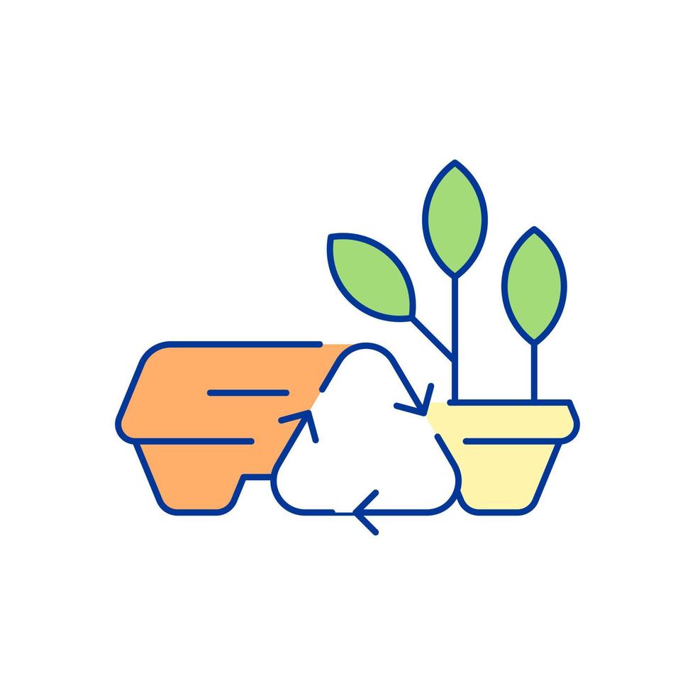 Plants in pots RGB color icon. Upcycling sign. Reduction in enviromental pollution. Usage of secondary materials in products creation. Isolated vector illustration. Simple filled line drawing