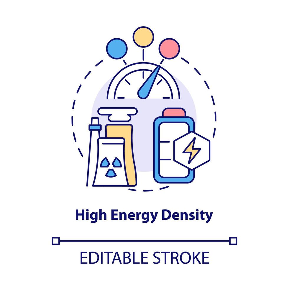 High energy density concept icon. Nuclear energy advantage abstract idea thin line illustration. Nuclear plants. Enhancing system functionality. Vector isolated outline color drawing. Editable stroke