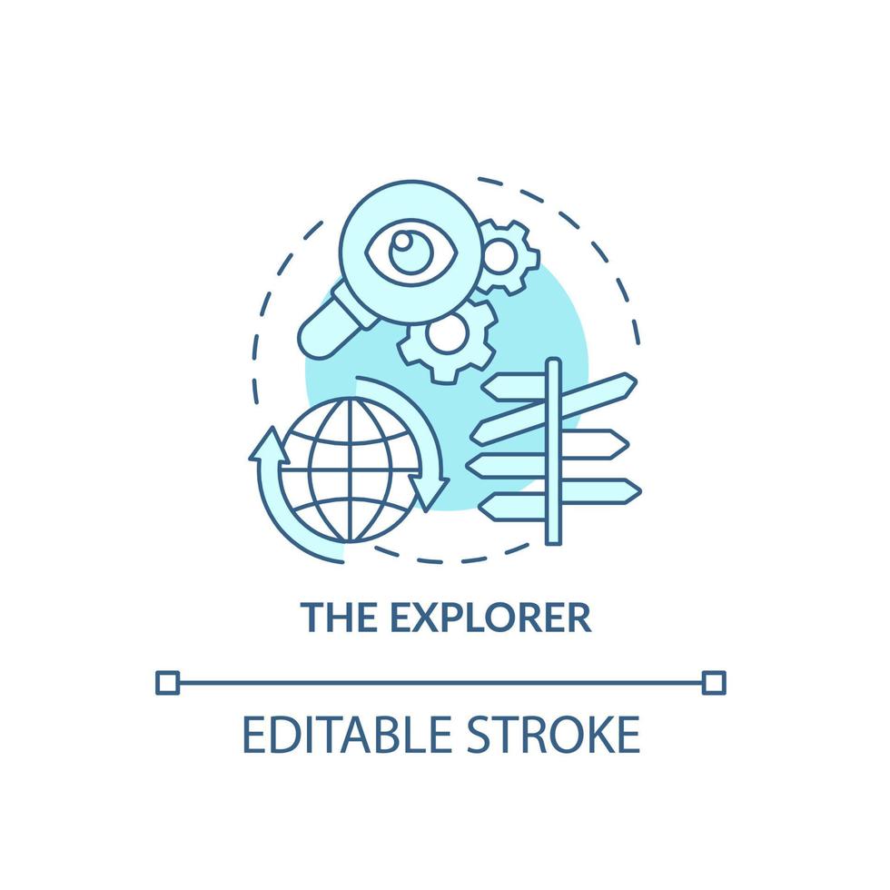 Explorer blue concept icon. Types of expats abstract idea thin line illustration. Person seeking for new experience. Discover and explore. Vector isolated outline color drawing. Editable stroke