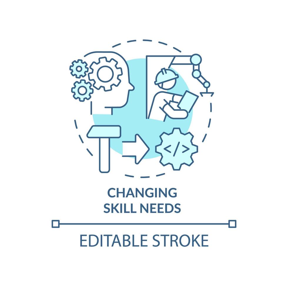 Changing skill needs blue concept icon. Automation disadvantages abstract idea thin line illustration. Isolated outline drawing. Editable stroke. Roboto-Medium, Myriad Pro-Bold fonts used vector