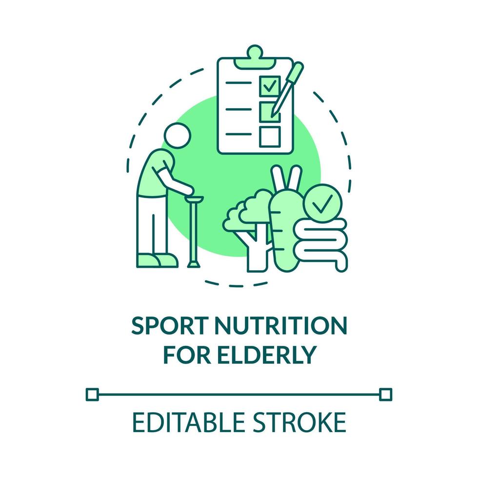 Sport nutrition for elderly green concept icon. Healthcare and activity abstract idea thin line illustration. Isolated outline drawing. Editable stroke. Roboto-Medium, Myriad Pro-Bold fonts used vector