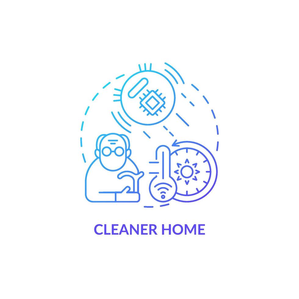Cleaner home blue gradient concept icon. Smart technology for senior abstract idea thin line illustration. Artificial intelligence gadgets. Isolated outline drawing. Myriad Pro-Bold font used vector