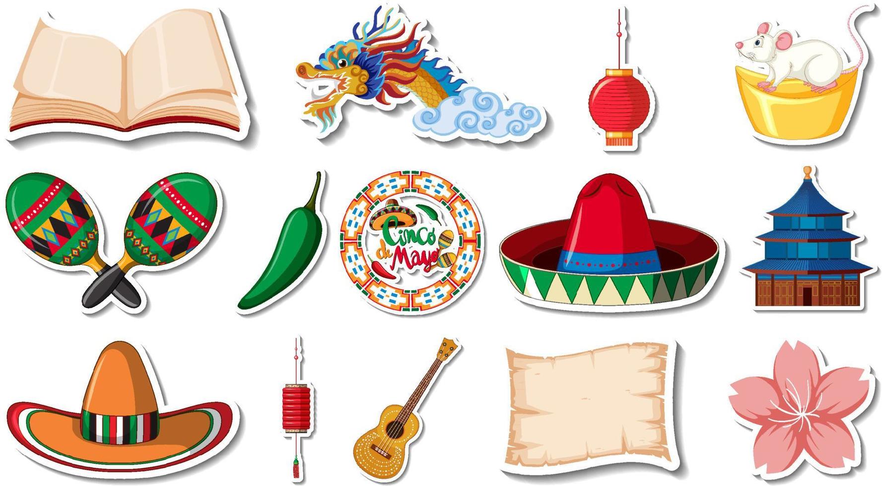 Set of different traditional objects vector