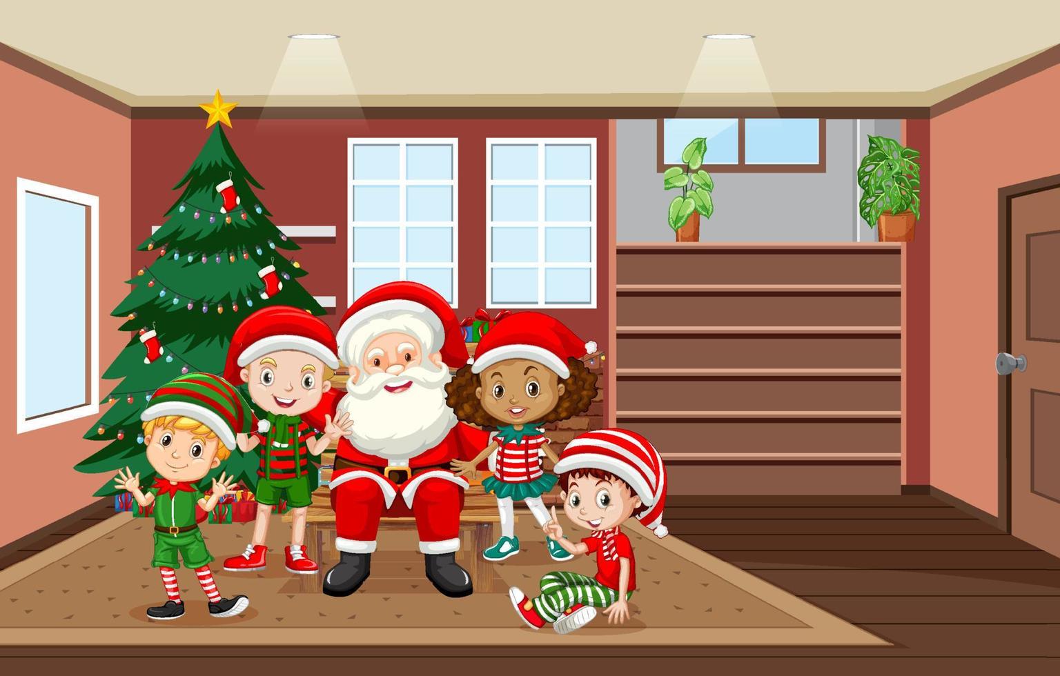 Children in Christmas costumes with Santa Claus vector