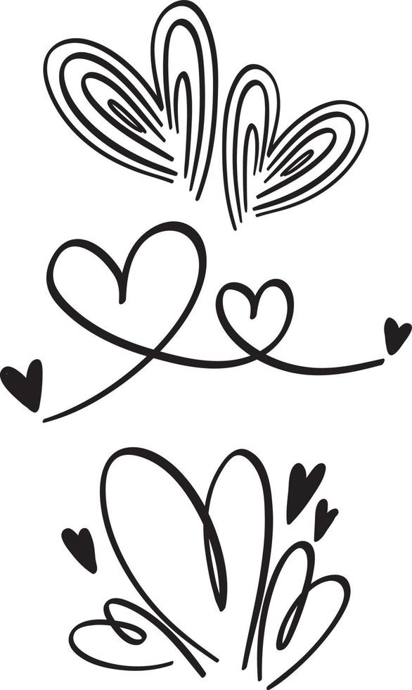 Set of different heart patterns in doodle style vector