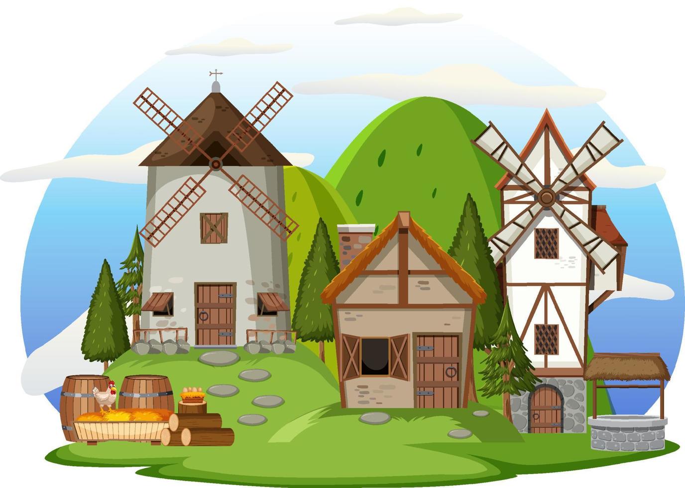 Isolated ancient medieval village vector