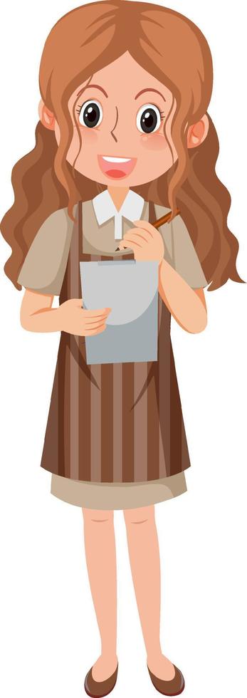 Young female waitress taking an order cartoon character on white background vector