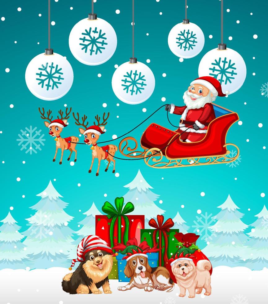 Christmas poster design with Santa in sleigh on snowy background vector