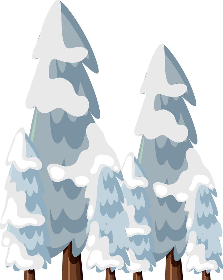 pinos cubiertos de nieve en estilo de dibujos animados vector