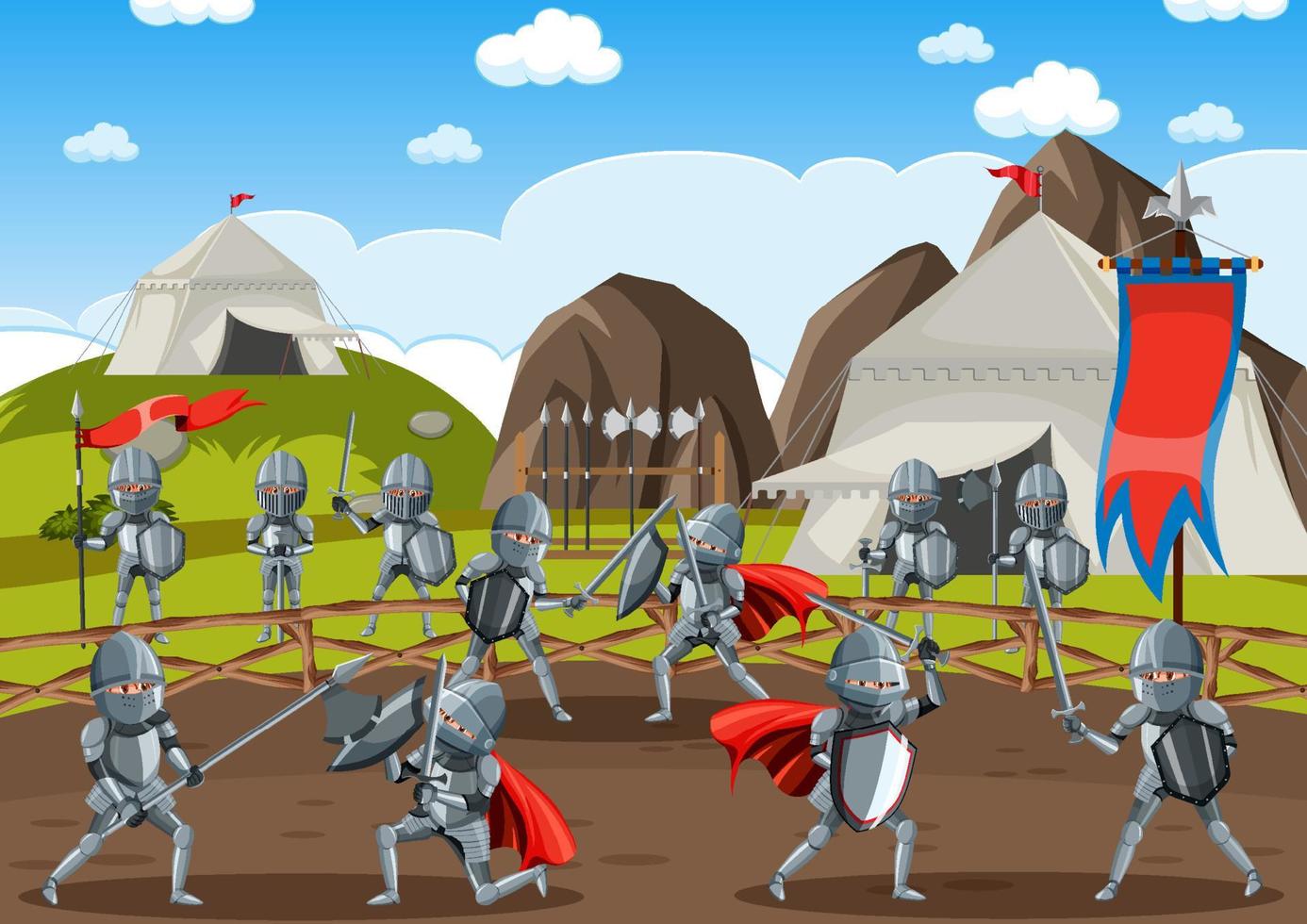 Medieval outdoor scene with armoured knights vector