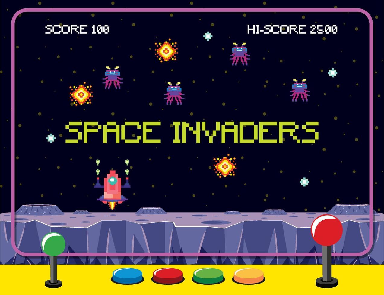 Pixel space game interface with space invaders vector