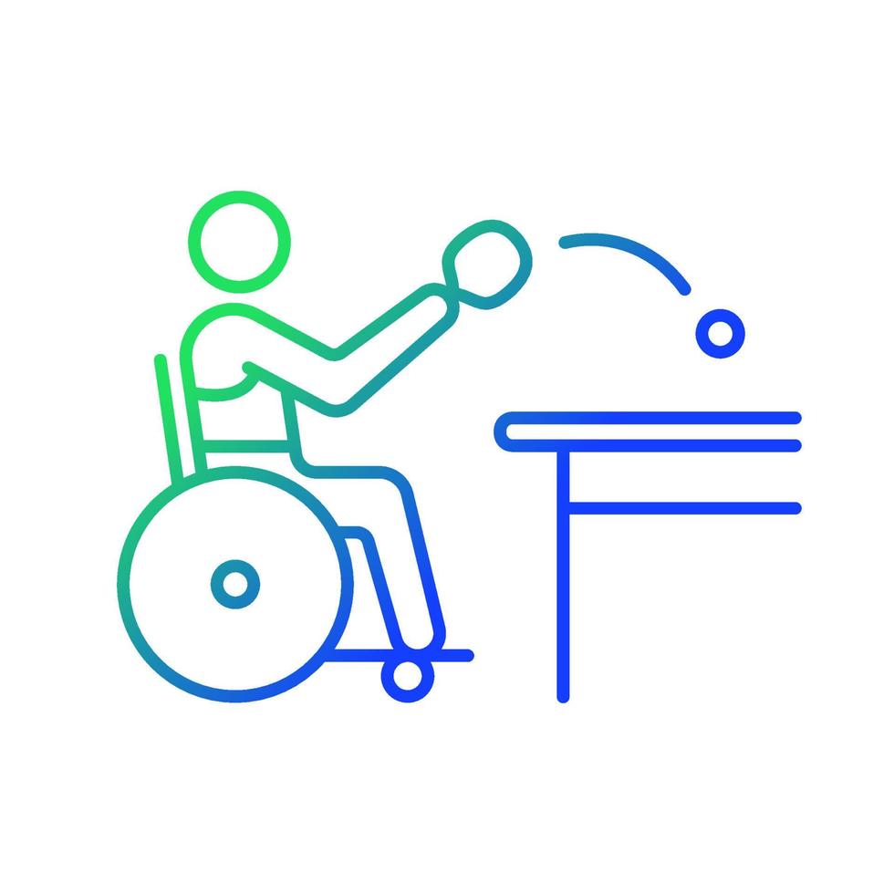 Table tennis gradient linear vector icon. Hit lightweight ball using racket. Sportsman with physical disability. Thin line color symbol. Modern style pictogram. Vector isolated outline drawing