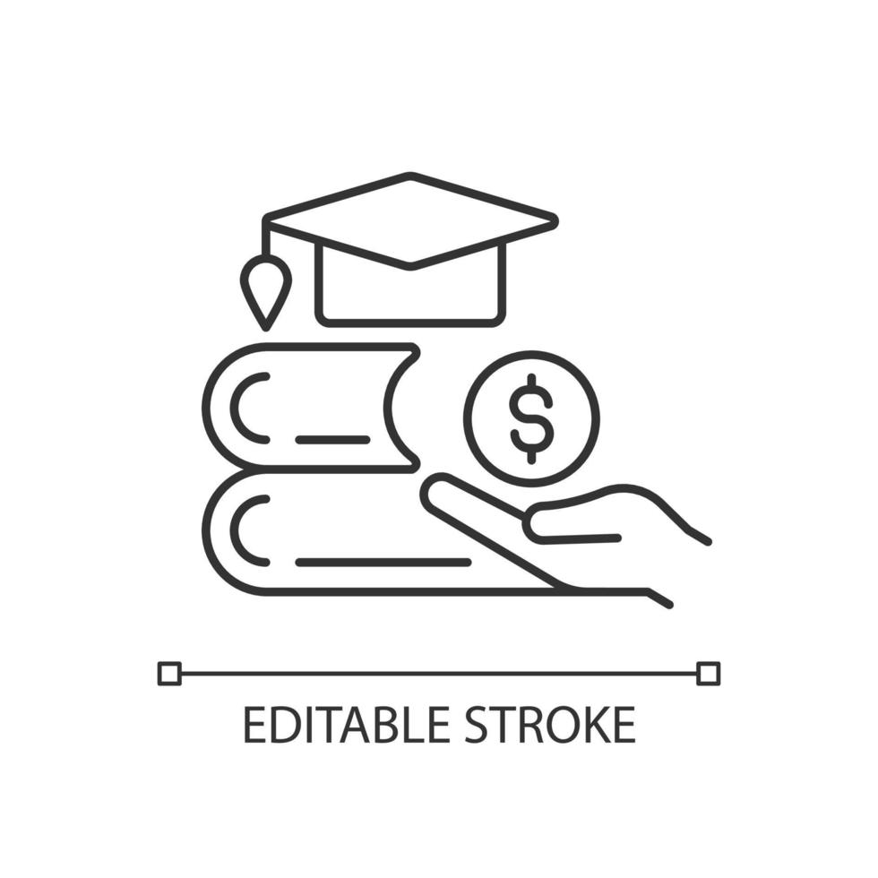 Tuition reimbursement linear icon. Compensation for education classes. Employee benefit. Thin line customizable illustration. Contour symbol. Vector isolated outline drawing. Editable stroke