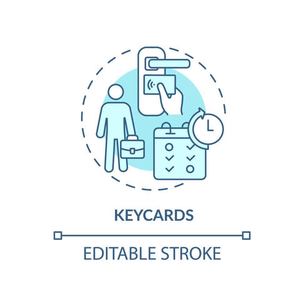 Keycards blue concept icon. Sensor reader on office door. Workplace security. Employee monitoring abstract idea thin line illustration. Vector isolated outline color drawing. Editable stroke