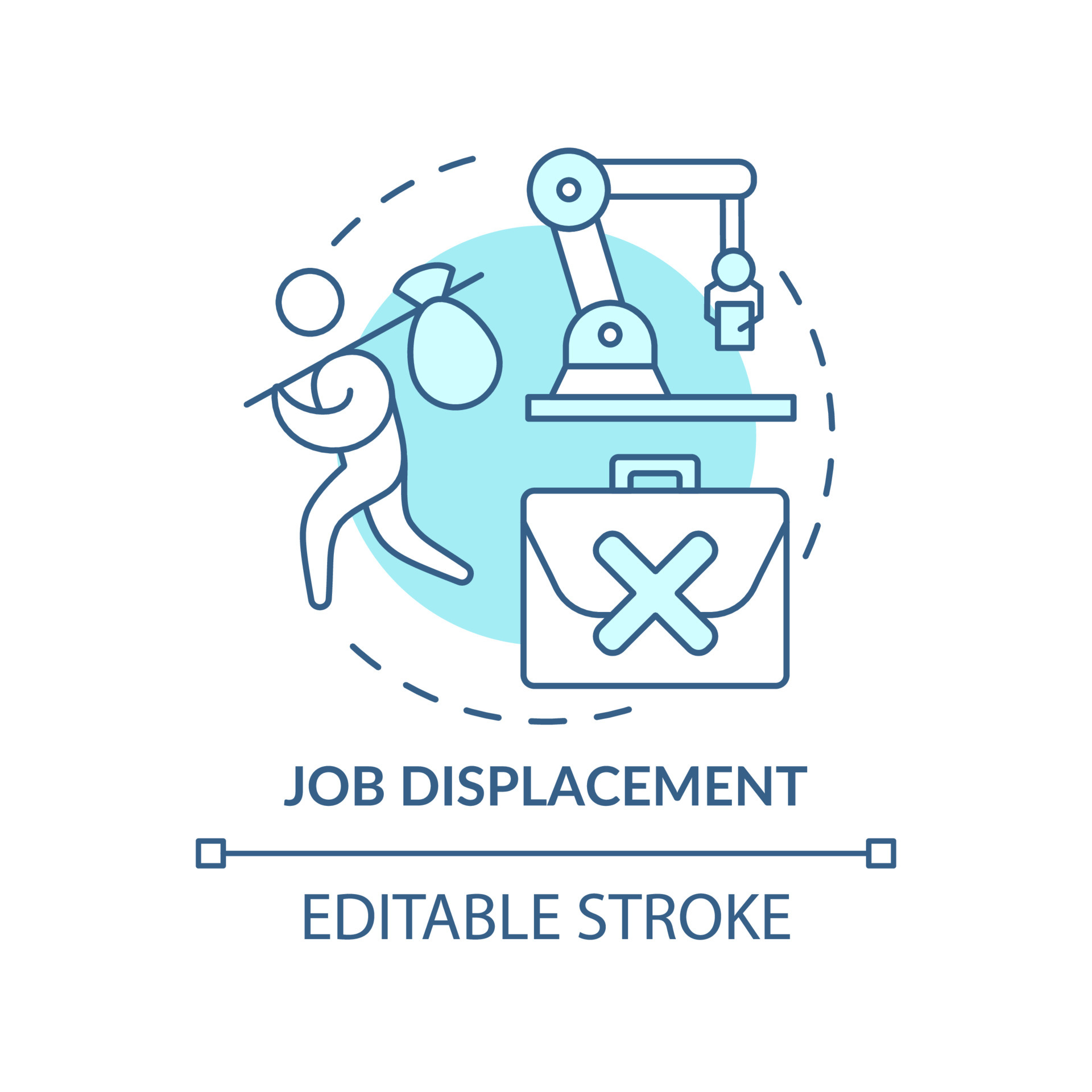 Job displacement blue concept icon. Negative automation impact on