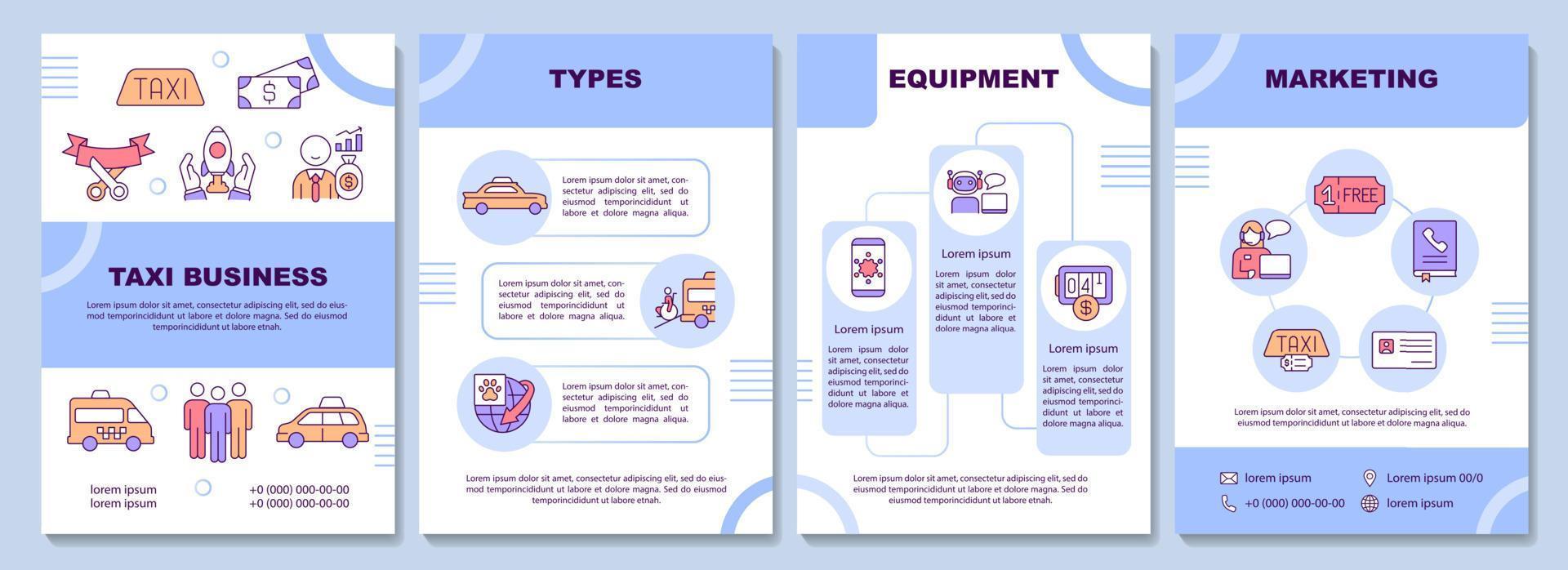 Taxi business brochure template. Delivery types. Booklet print design with linear icons. Vector layouts for presentation, annual reports, ads. Arial-Black, Myriad Pro-Regular fonts used