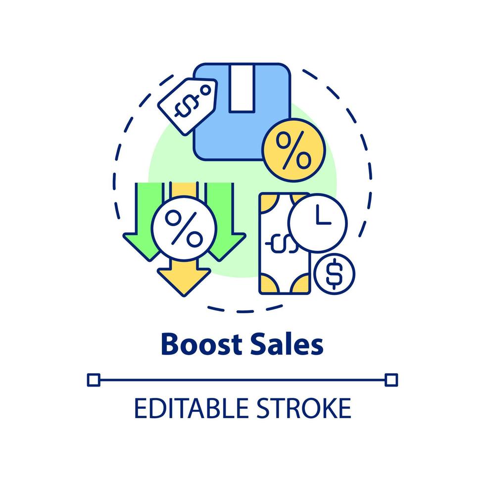 Boost sales concept icon. Dynamic pricing advantage abstract idea thin line illustration. Increase brand promotion. Isolated outline drawing. Editable stroke. Roboto-Medium, Myriad Pro-Bold fonts used vector