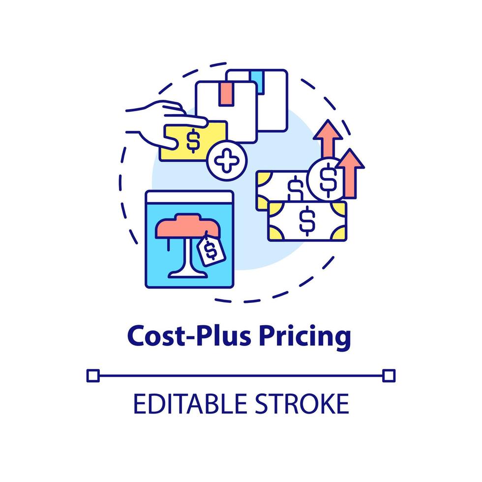 Cost-plus pricing concept icon. Price optimization abstract idea thin line illustration. Markup pricing. Isolated outline drawing. Editable stroke. Roboto-Medium, Myriad Pro-Bold fonts used vector